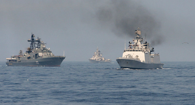 حضور ناوگان پاسیفیک روسیه در رزمایش دریایی هند